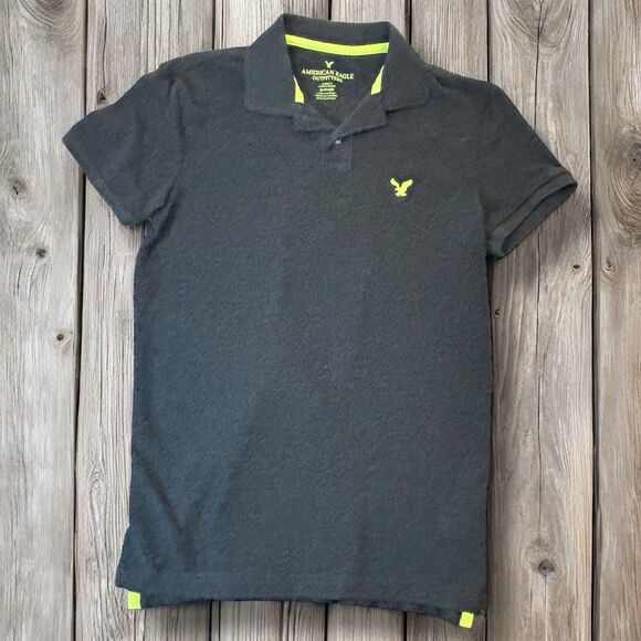 American Eagle Polo Shirt XS Classic Fit Gray Neon Green Logo Preppy Retro 2010 - Picture 1 of 8
